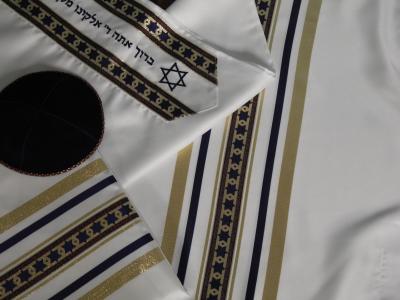Star Woven Ribbon Talit Set Gold